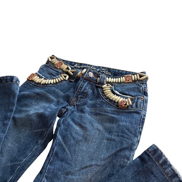 Abercrombie & Fitch Pants - Abercrombie & Fitch Blue Flare Jeans Women's Size 2 Y2K Beaded Embellished Denim
